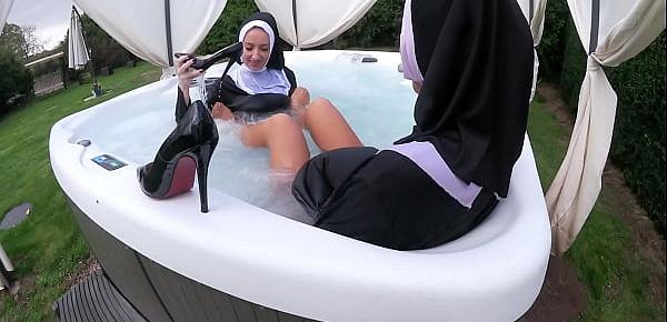  Two Naughty Nuns Get Wet In The Hot Tub